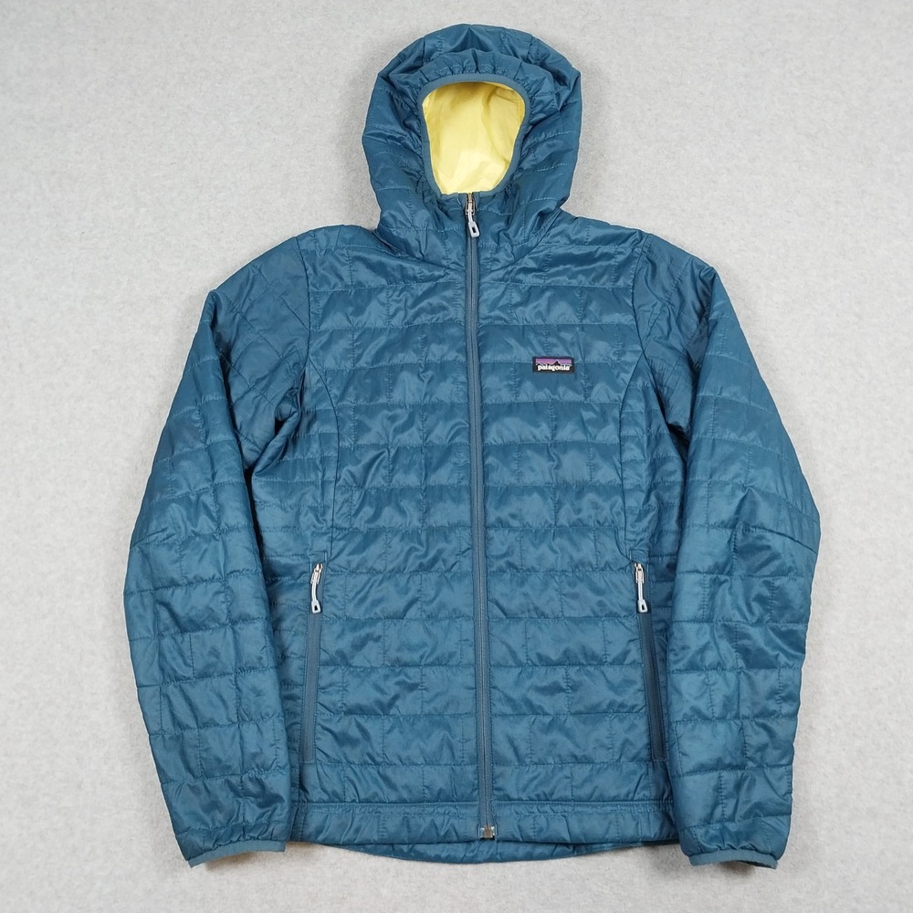 Patagonia Nano Puff Womens Small Blue Hoody Jacket Primaloft Packable Hiking
